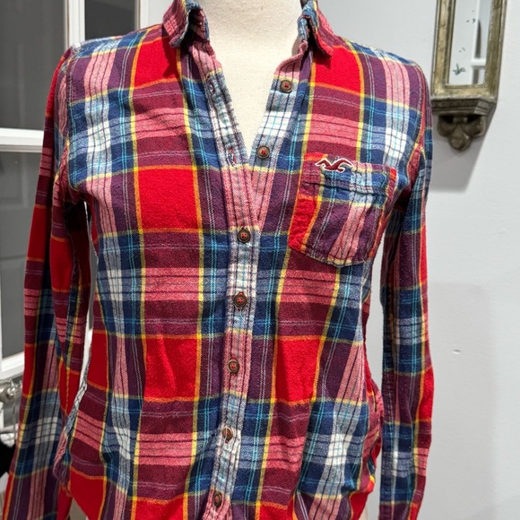 Hollister VINTAGE Red Flannel Plaid Button-Up Top - Picture 1 of 11